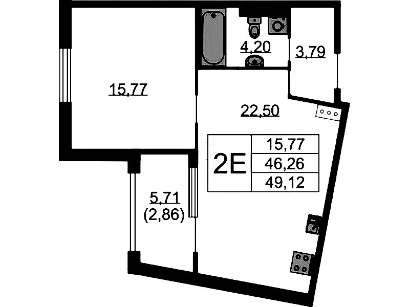 1-комнатная квартира 49.12 м², 5/9 эт., ЖК «Бакунина 33»